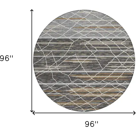 8' Charcoal Gray And Ivory Round Striped Washable Indoor Outdoor Area Rug Photo 3