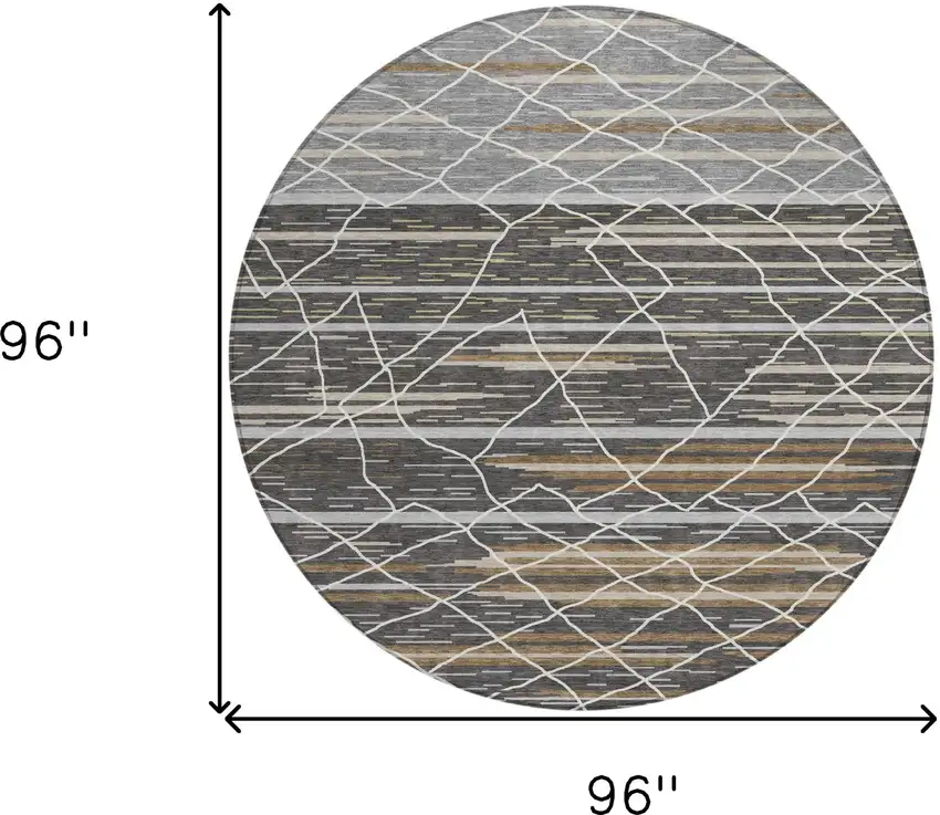 8' Charcoal Gray And Ivory Round Striped Washable Indoor Outdoor Area Rug Photo 3