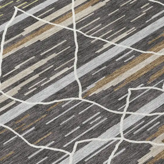 8' Charcoal Gray And Ivory Round Striped Washable Indoor Outdoor Area Rug Photo 4