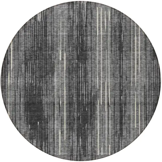 8' Charcoal Gray And Ivory Round Striped Washable Indoor Outdoor Area Rug Photo 5