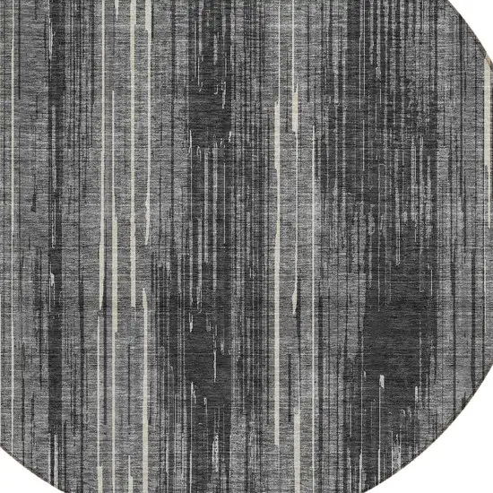 8' Charcoal Gray And Ivory Round Striped Washable Indoor Outdoor Area Rug Photo 4