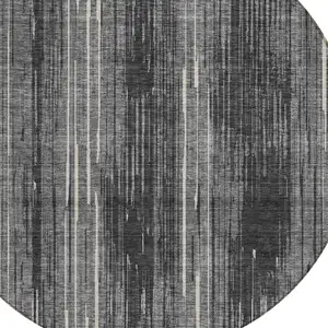 Photo of 8' Charcoal Gray And Ivory Round Striped Washable Indoor Outdoor Area Rug