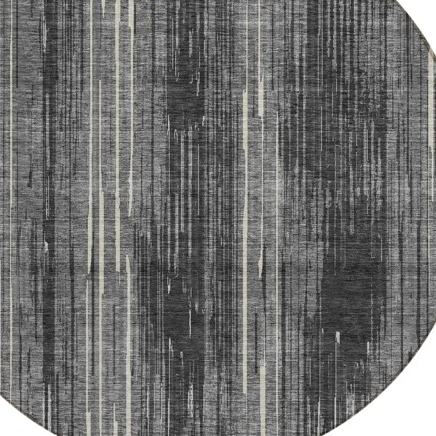 8' Charcoal Gray And Ivory Round Striped Washable Indoor Outdoor Area Rug Photo 4