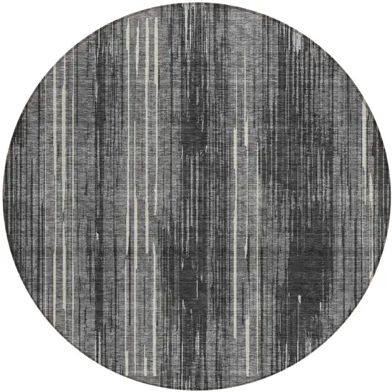 8' Charcoal Gray And Ivory Round Striped Washable Indoor Outdoor Area Rug Photo 2