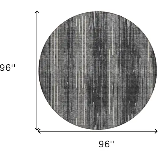 8' Charcoal Gray And Ivory Round Striped Washable Indoor Outdoor Area Rug Photo 3
