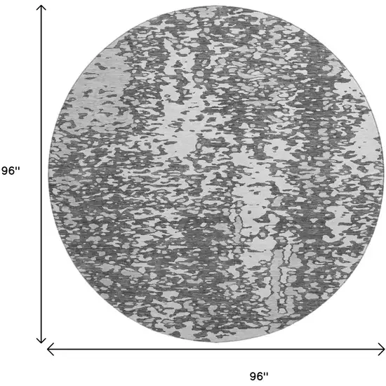 8' Charcoal Gray And Silver Abstract Washable Round Rug With UV Protection Photo 9