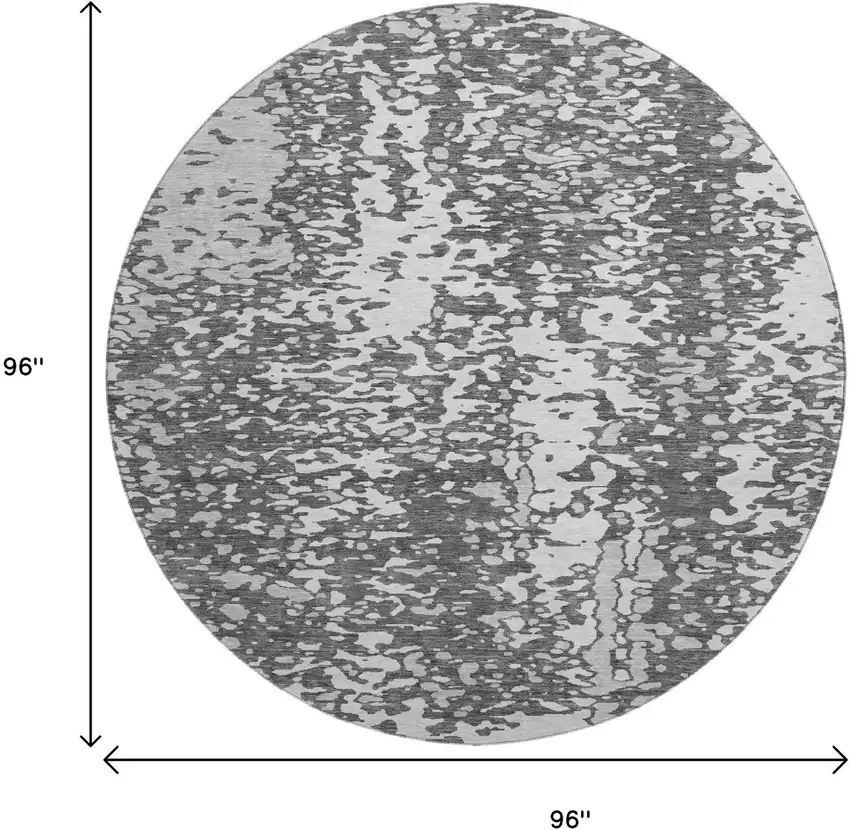 8' Charcoal Gray And Silver Abstract Washable Round Rug With UV Protection Photo 9