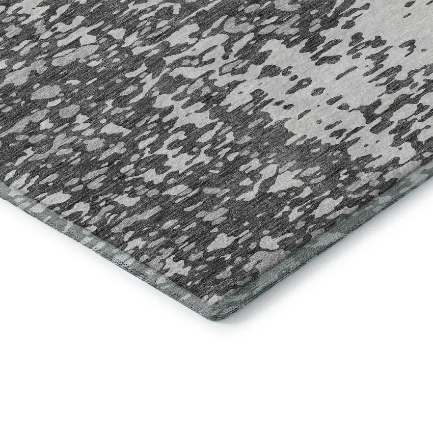 8' Charcoal Gray And Silver Abstract Washable Round Rug With UV Protection Photo 6