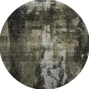 Photo of 8' Charcoal Gray And Silver Abstract Washable Round Rug With UV Protection