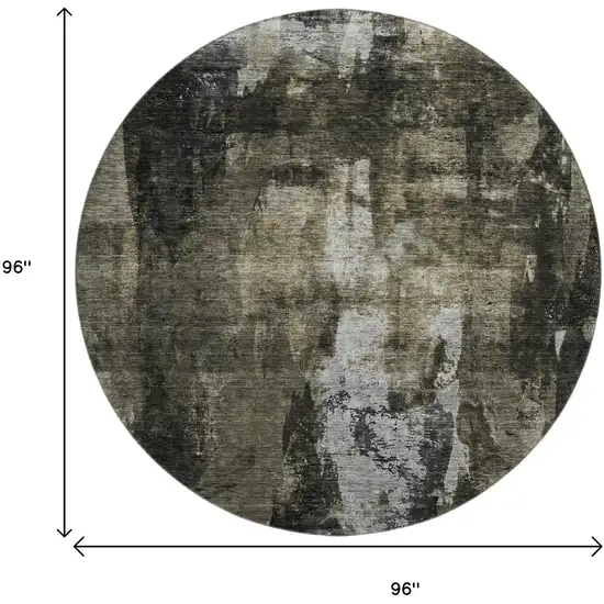 8' Charcoal Gray And Silver Abstract Washable Round Rug With UV Protection Photo 9