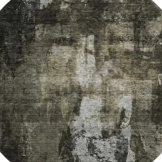 8' Charcoal Gray And Silver Abstract Washable Round Rug With UV Protection Photo 2