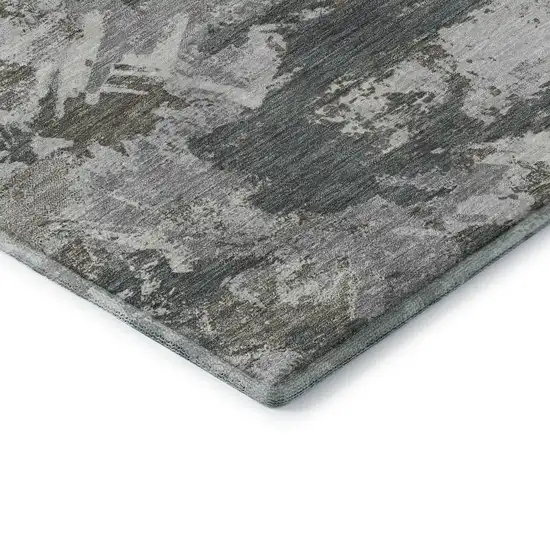 8' Charcoal Gray And Silver Floral Washable Round Rug With UV Protection Photo 7