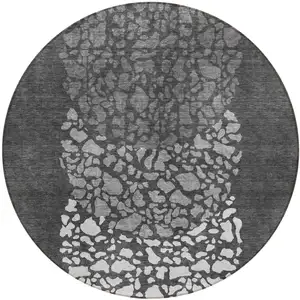 Photo of 8' Charcoal Gray And Silver Round Abstract Washable Indoor Outdoor Area Rug