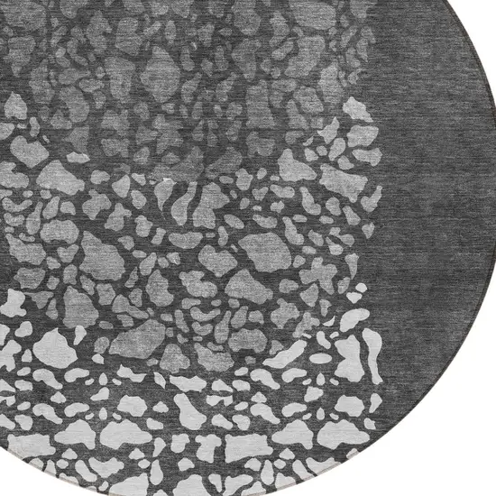 8' Charcoal Gray And Silver Round Abstract Washable Indoor Outdoor Area Rug Photo 4