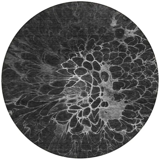 8' Charcoal Gray And Silver Round Abstract Washable Indoor Outdoor Area Rug Photo 5