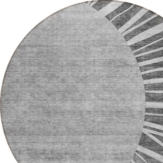 8' Charcoal Gray And Silver Round Abstract Washable Indoor Outdoor Area Rug Photo 6