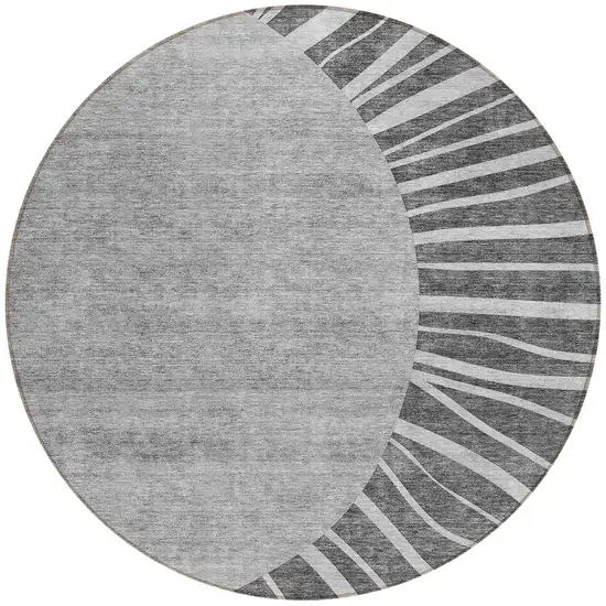 8' Charcoal Gray And Silver Round Abstract Washable Indoor Outdoor Area Rug Photo 7