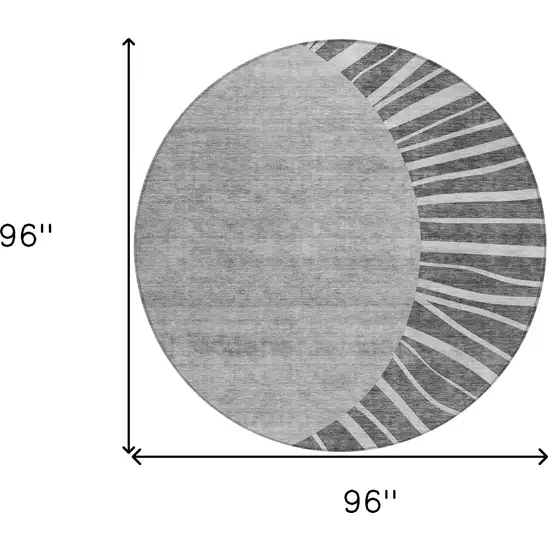 8' Charcoal Gray And Silver Round Abstract Washable Indoor Outdoor Area Rug Photo 3
