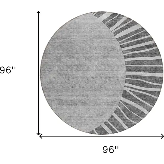 8' Charcoal Gray And Silver Round Abstract Washable Indoor Outdoor Area Rug Photo 3