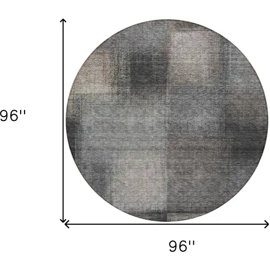 8' Charcoal Gray And Silver Round Abstract Washable Indoor Outdoor Area Rug Photo 8