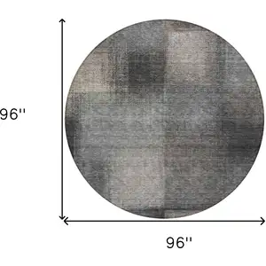 Photo of 8' Charcoal Gray And Silver Round Abstract Washable Indoor Outdoor Area Rug