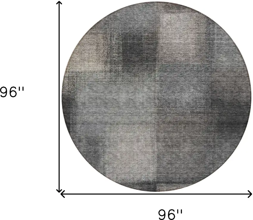 8' Charcoal Gray And Silver Round Abstract Washable Indoor Outdoor Area Rug Photo 8