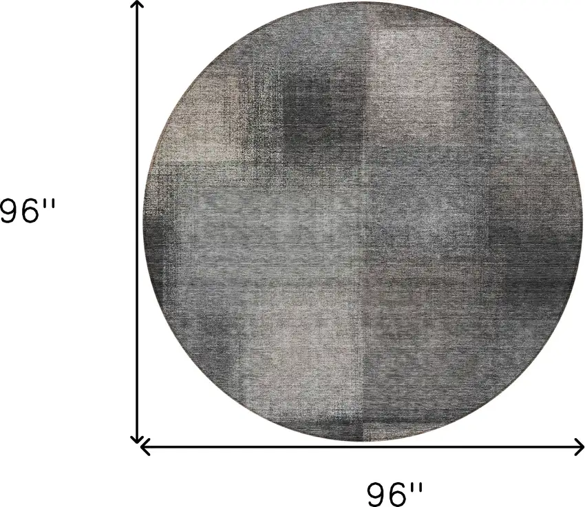 8' Charcoal Gray And Silver Round Abstract Washable Indoor Outdoor Area Rug Photo 8