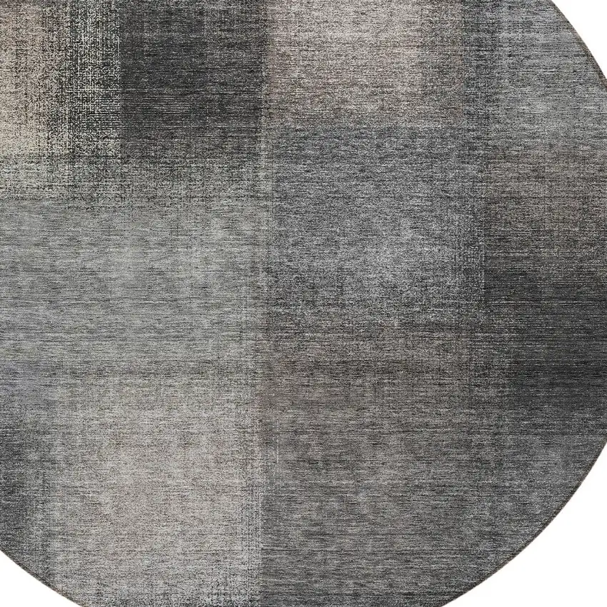 8' Charcoal Gray And Silver Round Abstract Washable Indoor Outdoor Area Rug Photo 5