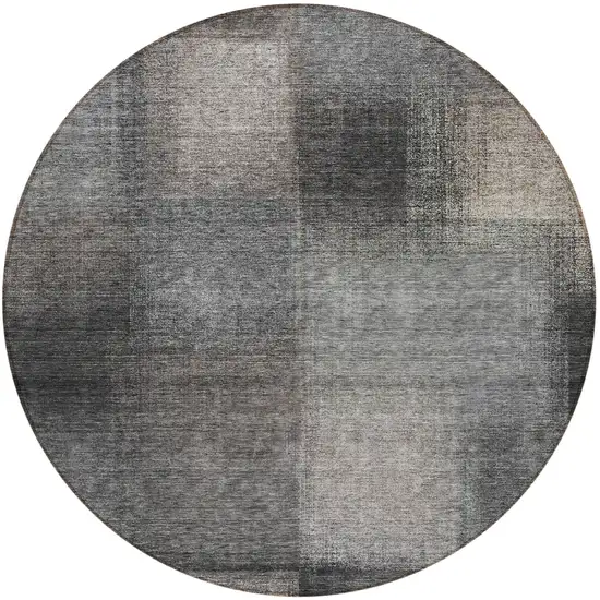 8' Charcoal Gray And Silver Round Abstract Washable Indoor Outdoor Area Rug Photo 6