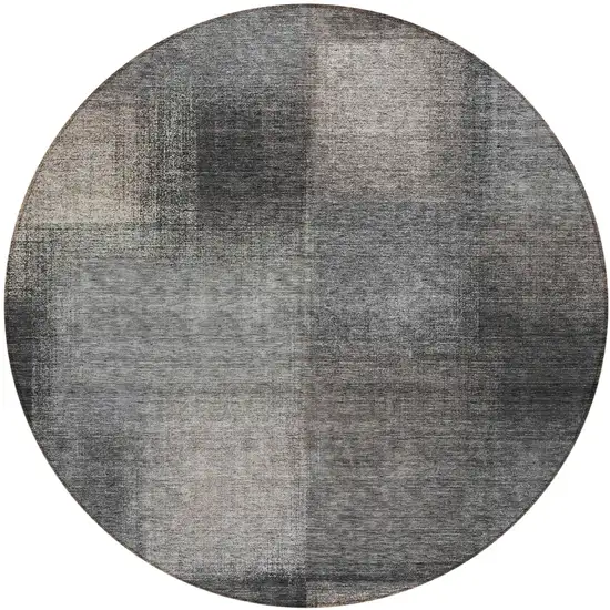 8' Charcoal Gray And Silver Round Abstract Washable Indoor Outdoor Area Rug Photo 1