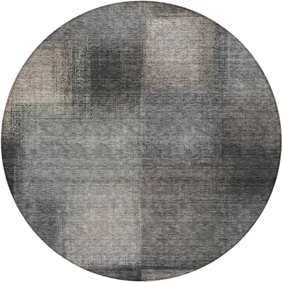 8' Charcoal Gray And Silver Round Abstract Washable Indoor Outdoor Area Rug Photo 1