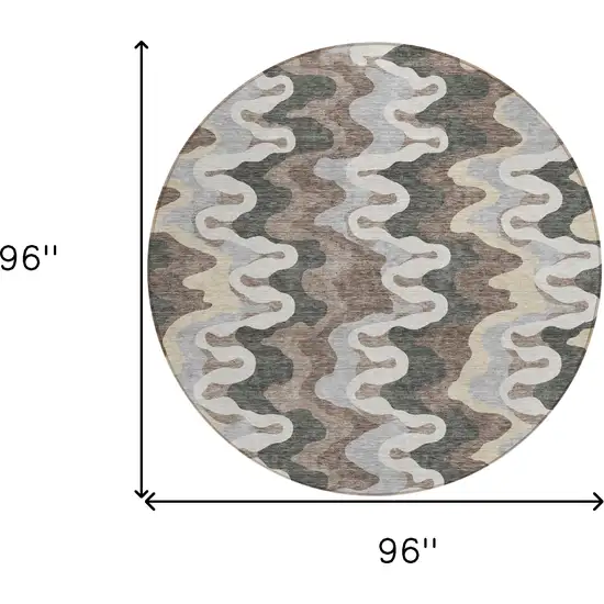 8' Charcoal Gray And Silver Round Abstract Washable Indoor Outdoor Area Rug Photo 8