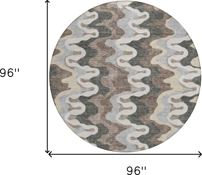 8' Charcoal Gray And Silver Round Abstract Washable Indoor Outdoor Area Rug Photo 8