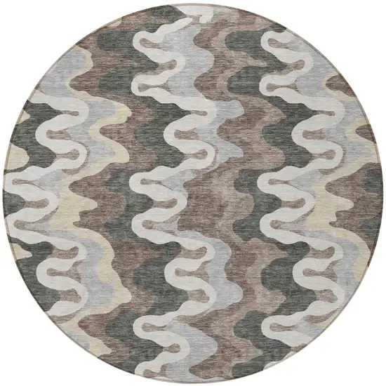 8' Charcoal Gray And Silver Round Abstract Washable Indoor Outdoor Area Rug Photo 5