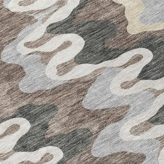 8' Charcoal Gray And Silver Round Abstract Washable Indoor Outdoor Area Rug Photo 3
