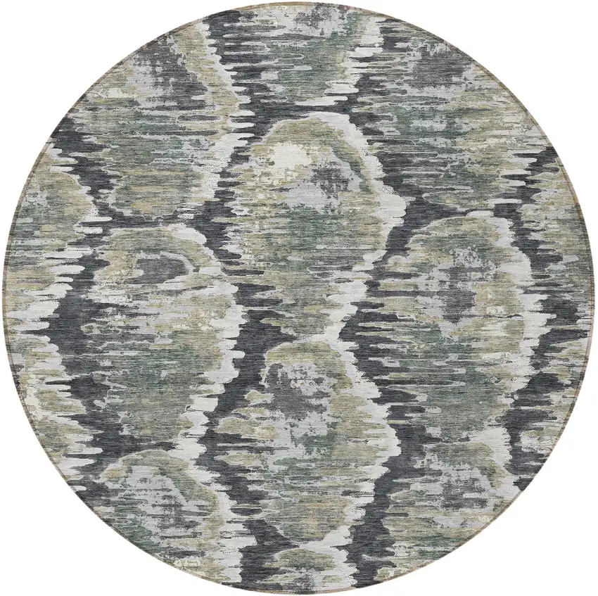 8' Charcoal Gray And Silver Round Abstract Washable Indoor Outdoor Area Rug Photo 6