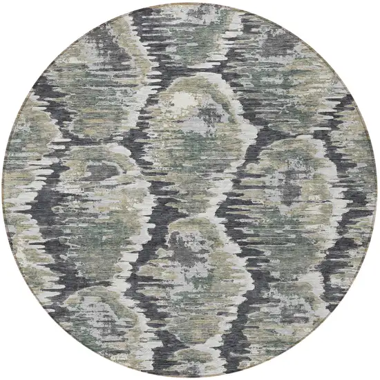 8' Charcoal Gray And Silver Round Abstract Washable Indoor Outdoor Area Rug Photo 6