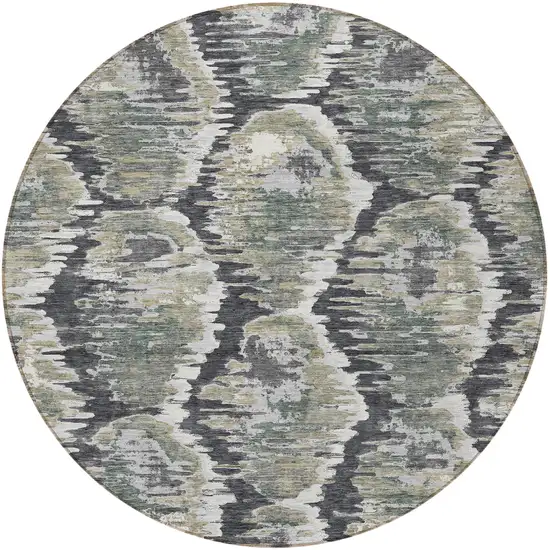 8' Charcoal Gray And Silver Round Abstract Washable Indoor Outdoor Area Rug Photo 6