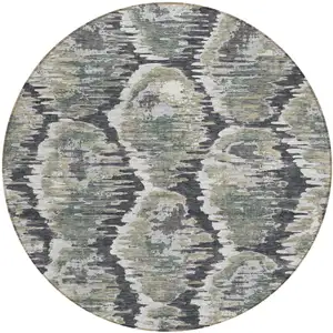 Photo of 8' Charcoal Gray And Silver Round Abstract Washable Indoor Outdoor Area Rug