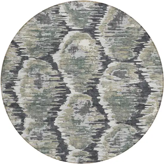 8' Charcoal Gray And Silver Round Abstract Washable Indoor Outdoor Area Rug Photo 1