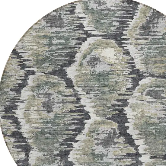 8' Charcoal Gray And Silver Round Abstract Washable Indoor Outdoor Area Rug Photo 5