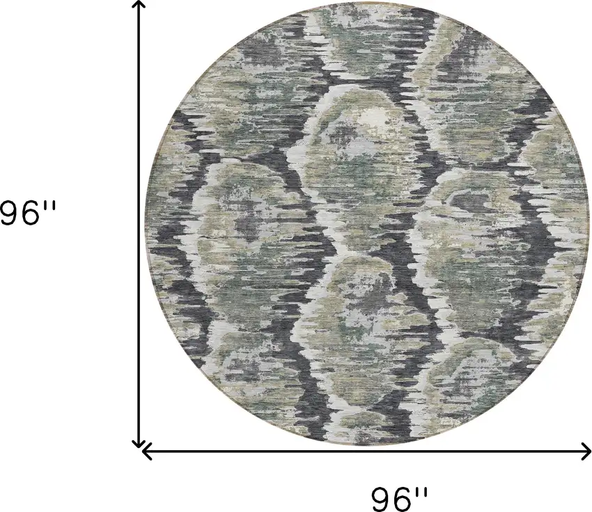 8' Charcoal Gray And Silver Round Abstract Washable Indoor Outdoor Area Rug Photo 9