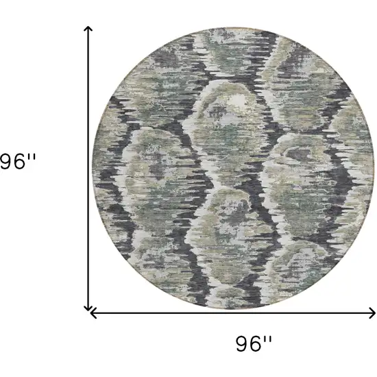 8' Charcoal Gray And Silver Round Abstract Washable Indoor Outdoor Area Rug Photo 9