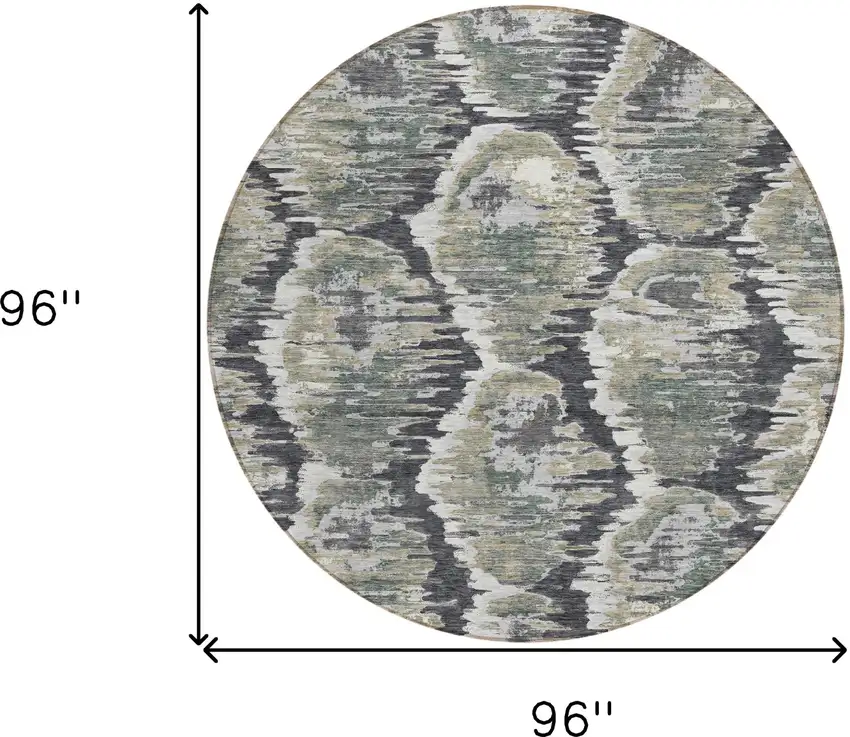 8' Charcoal Gray And Silver Round Abstract Washable Indoor Outdoor Area Rug Photo 9