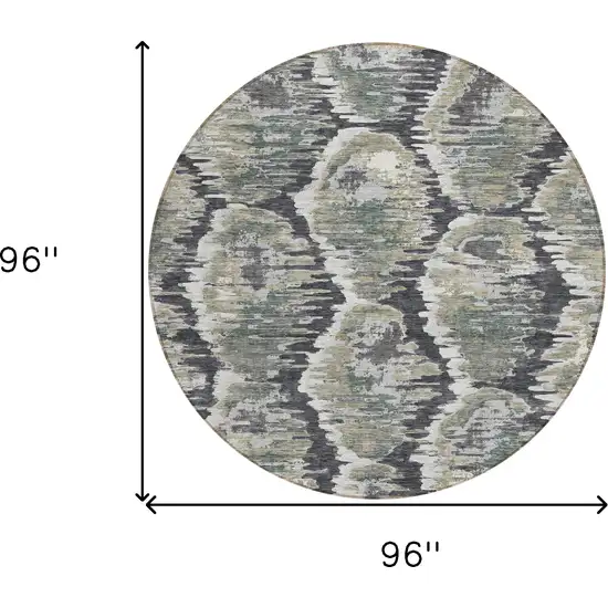 8' Charcoal Gray And Silver Round Abstract Washable Indoor Outdoor Area Rug Photo 9