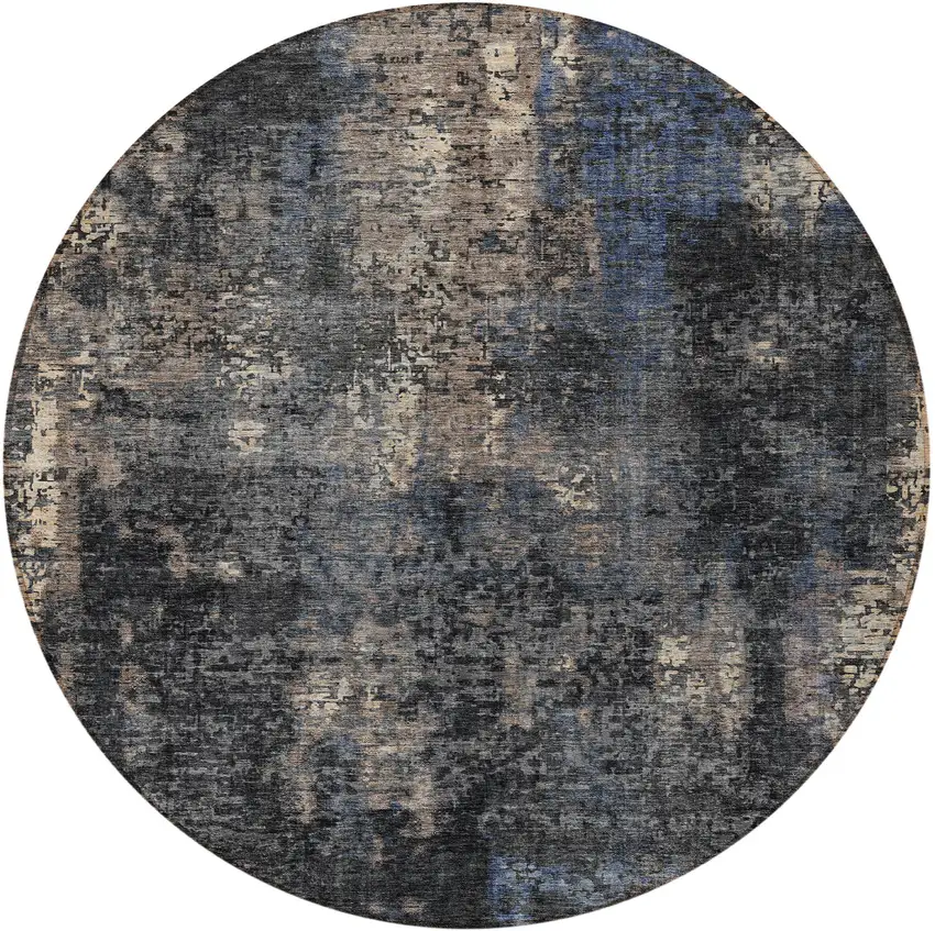 8' Charcoal Gray And Silver Round Abstract Washable Indoor Outdoor Area Rug Photo 5