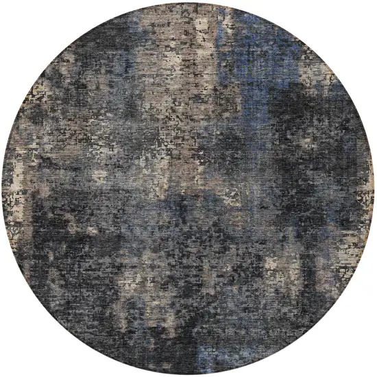 8' Charcoal Gray And Silver Round Abstract Washable Indoor Outdoor Area Rug Photo 5