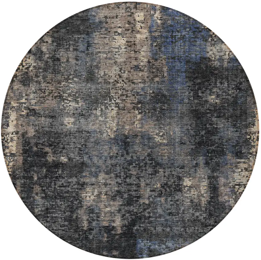 8' Charcoal Gray And Silver Round Abstract Washable Indoor Outdoor Area Rug Photo 5