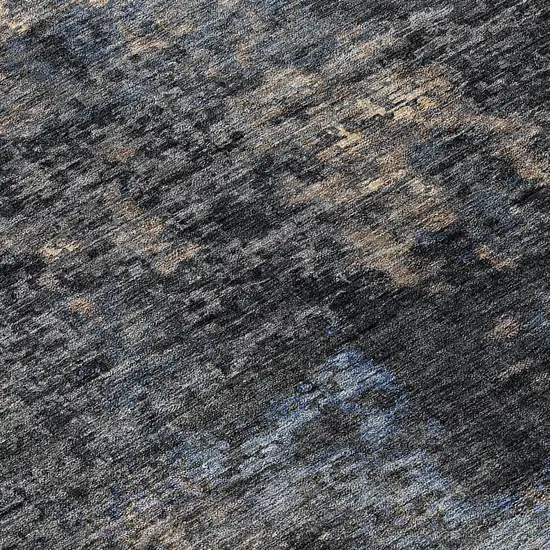 8' Charcoal Gray And Silver Round Abstract Washable Indoor Outdoor Area Rug Photo 8
