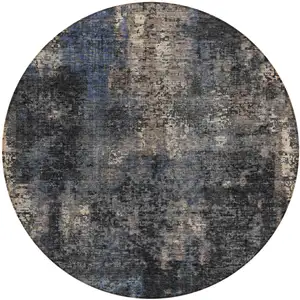 Photo of 8' Charcoal Gray And Silver Round Abstract Washable Indoor Outdoor Area Rug